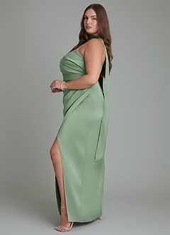 Azazie Calandra Robes de demoiselle d'honneur Robe Fourreau en Satin extensible Plissé Matcha image11