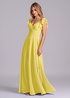 Azazie Leilani Bridesmaid Dresses Canary A-Line Pleated Chiffon Dress image4