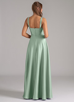 Azazie Shaude Bridesmaid Dresses Agave A-Line Pleated Stretch Satin Dress image6