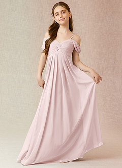 Azazie Kaitlynn Junior Vestido de Rosa Rubor de Gasa de Corte En A con Vestidos sin tirantes image4