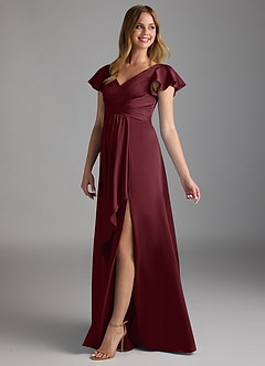 Azazie Omari Bridesmaid Dresses Cabernet A-Line Stretch Satin Dress image5
