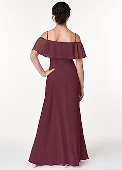 Azazie Maggie Junior Cabernet A-Line Off the Shoulder Chiffon Dress image2
