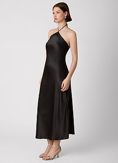 Cayley Black 100% Washable Silk Halter Lace Maxi Dress image3