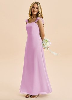 Azazie Mavie Junior Linia A Marszczony Szyfon Długość podłogi Młodsza druhna Sukienka image3