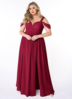 Azazie Lianne Brautjungfernkleider A-Linie Schulterfrei Chiffon Kleid Burgunderrot image7