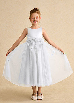 Azazie Lux Flower Girl Dresses White A-Line Beaded Tulle Dress image4