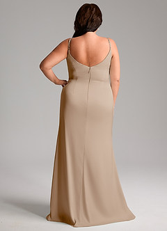 Azazie Deandra Bridesmaid Dresses Taupe Mermaid Pleated Stretch Satin Dress image8
