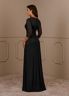 Azazie Annetta Mother of the Bride Dresses Black A-Line V-Neck Pleated Mesh Dress image3