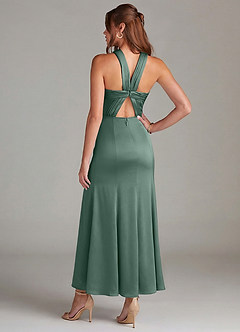 Azazie Rue Abiti da Damigella Abito Sirena in Raso Elasticizzato Plissettato Eucalipto image6