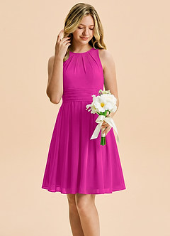 Azazie Bibiane Junior Vestido Fucsia de Gasa de Corte en A con Plisado image5