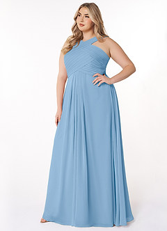 Azazie Kaleigh Bridesmaid Dresses Powder Blue A-Line Pleated Chiffon Dress image9