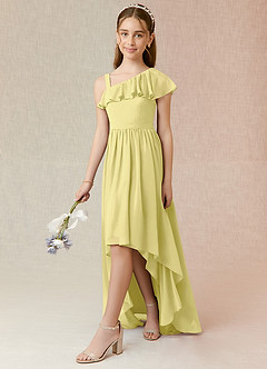 Azazie Mango Junior Vestido de Sorbete De Limón de Gasa de Corte en A con Volante image3