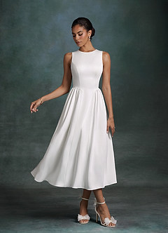 Azazie Maeve Wedding Dresses Diamond White A-Line with Pockets Crepe Back Satin Dress image4