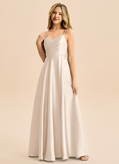 Azazie Rumi Junior Linia A Pofałdowany Satyna elastyczna Długość podłogi Młodsza druhna Sukienka image3