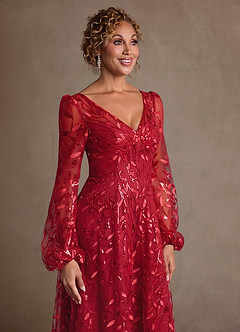 Azazie Mazie Abiti per la Madre della Sposa Abito A-Line in Tulle Pizzo Borgogna image5