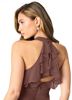 Azazie Aviv Bridesmaid Dresses Espresso A-Line Pleated Chiffon Dress image5