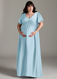 Azazie Verna vestidos de dama de honor de maternidad Vestido de Corte En A Volante Hasta el suelo Satén Elástico image13