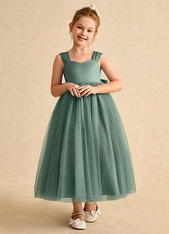 Azazie Chickadee vestidos de niña de las flores Vestido de Eucalipto de Satin Mate de Princesa con Escote de Corazón image5