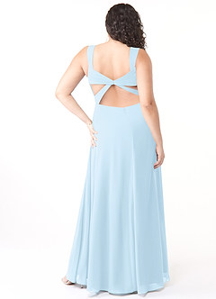 Azazie Nahrin Vestidos de damas de honor Vestido de Azul Cielo de Gasa de Corte en A con Cuello en V Plisado image8