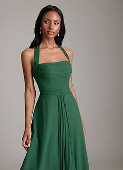 Azazie Clarisa Bridesmaid Dresses Dark Green A-Line Pleated Chiffon Dress image3