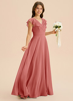 Azazie Anysa Junior Vestido de Rosa Antigua de Gasa de Corte en A con Volante image5