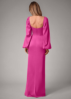 Azazie Sonata Bridesmaid Dresses Fuchsia Sheath Long Sleeve Stretch Satin Convertible Dress image2