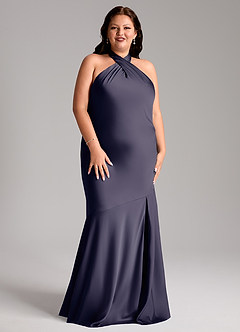 Azazie Lorena Bridesmaid Dresses Stormy Mermaid Pleated Stretch Satin Dress image9
