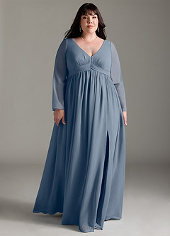 Azazie Teton vestidos de dama de honor de maternidad Vestido de Corte En A Manga larga Hasta el suelo Gasa image9