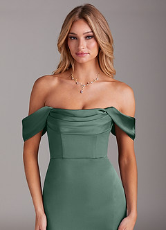 Azazie Saige Abiti da Damigella Abito Sirena in Raso Elasticizzato a Spalla Scoperta Eucalipto image5