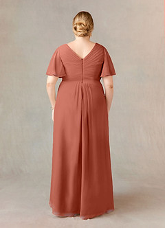 Azazie Morning Glory Mother of the Bride Dresses Clay A-Line V-Neck Ruched Chiffon Dress image6