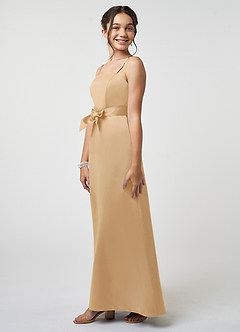 Azazie Anina Junior Gold A-Line Bow Stretch Satin Dress image4