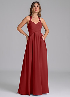 Azazie Darlyn Bridesmaid Dresses Rust A-Line Pleated Chiffon Dress image4