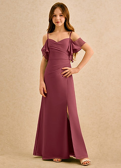 Azazie Pippy Girls Formal Robe Demoiselle D'honneur Fillette Robe Trapèze en Mousseline de soie Encolure en Forme de Cœur Merlot image1
