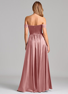 Azazie Raisa Bridesmaid Dresses Dusty Rose A-Line Off the Shoulder Stretch Satin Dress image5