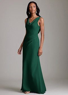 Azazie Linelle Robes de demoiselle d'honneur Robe Sirène en Mousseline de soie Plissée émeraude image6