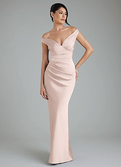 Azazie Stella Bridesmaid Dresses Blushing Pink Sheath Corset Stretch Satin Convertible Dress image1