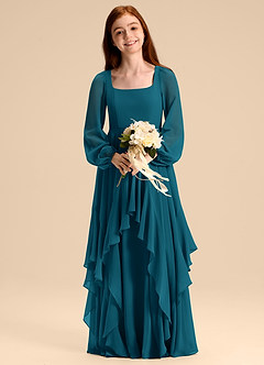 Azazie Clara Junior Abito A-Line in Chiffon Blusa Blu Inchiostro image6