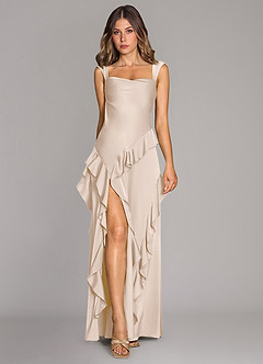 Azazie Sloane Bridesmaid Dresses White Alabaster A-Line Sweetheart Neckline Stretch Satin Dress image1