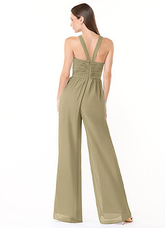 Azazie Berdie Abiti da Damigella Tuta in Chiffon con Scollo Halter Verde Muschio image2