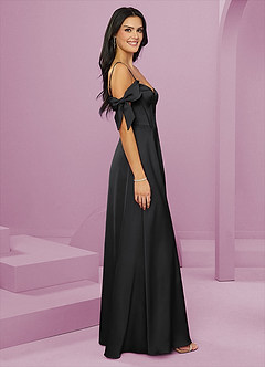 Barbie ♥ Azazie Vestidos de damas de honor Vestido de Negro de Satén Elástico de Corte en A con Vestidos sin tirantes image4