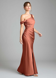 Azazie Madelyn Bridesmaid Dresses Clay Mermaid One Shoulder Stretch Satin Convertible Dress image5