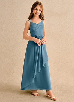 Azazie Zaida Girls Formal Robe Demoiselle D'honneur Fillette Robe Trapèze en Mousseline de soie Plissée Bermude image5