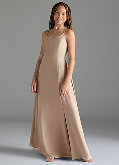 Azazie Moira Junior Robe Trapèze en Mousseline de soie avec poches Taupe image3