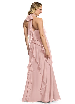 Azazie Velma Abiti da Damigella Abito A-Line in Chiffon Spacco laterale Rosa Cipria image2