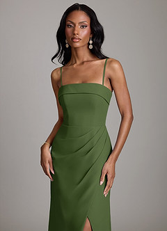 Azazie Aretha Robes de demoiselle d'honneur Robe Trapèze en Mousseline de soie Sans bretelles Olive image3