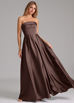 Azazie Lucienne Abiti da Damigella Abito Convertibile A-Line in Raso Elasticizzato Senza Cinturino Ganache image8