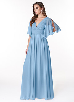 Azazie Temeka Bridesmaid Dresses Powder Blue A-Line Ruched Chiffon Dress image3
