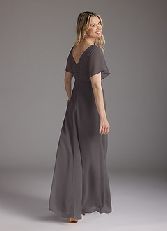 Azazie Alessa Mother of the Bride Dresses Steel Grey A-Line V-Neck Pleated Chiffon Dress image5