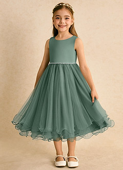 Azazie Lass Abiti da Ragazza di Fiori Abito A-Line in Tulle Fiocco Eucalipto image5