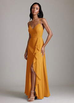 Azazie Naeem Bridesmaid Dresses Butterscotch A-Line V-Neck Ruffle Chiffon Dress image5